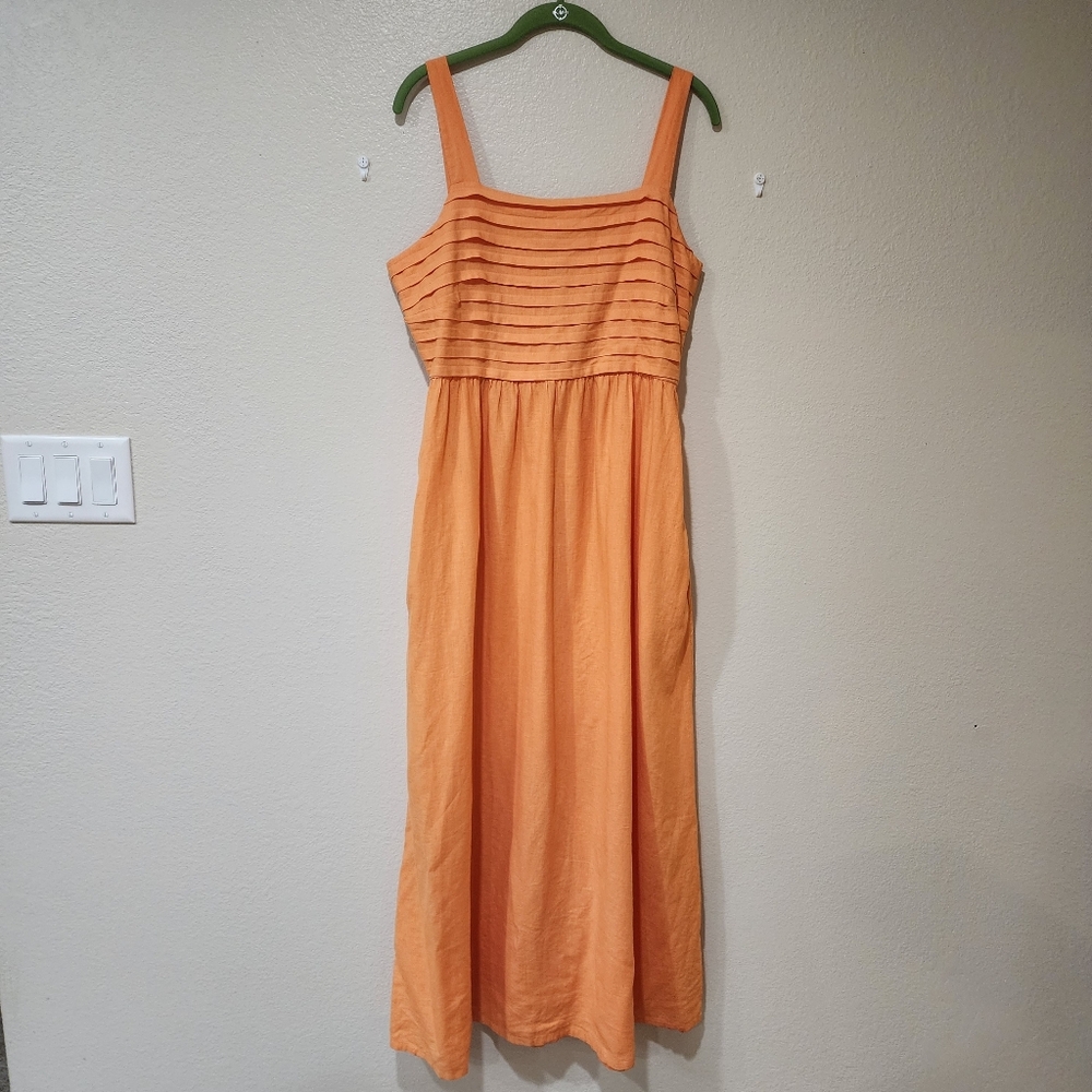 Tahari Sundress Linen Blend Pleated Front Orange Sherbet Breezy Women's size 12